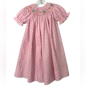 Amanda Remembered Pink Polka Dot Bunny Smocked Dress Size 2